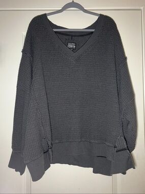 American Eagle Outfitters Women's V-Neck Sweater - Charcoal Gray
